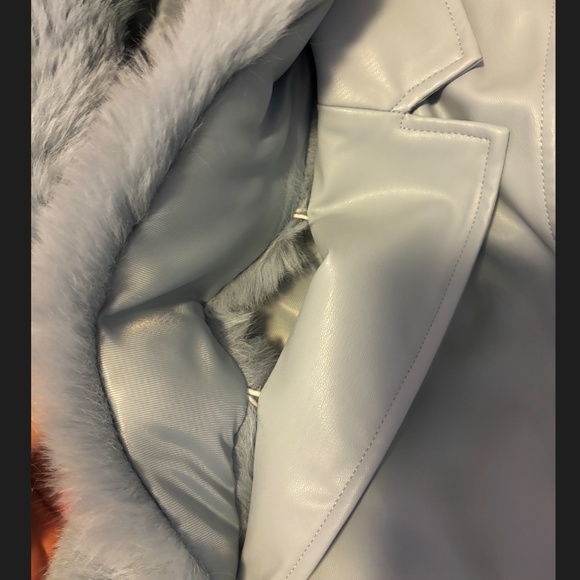 Zara light blue belted faux leather trench coat NWT - Picture 7 of 15